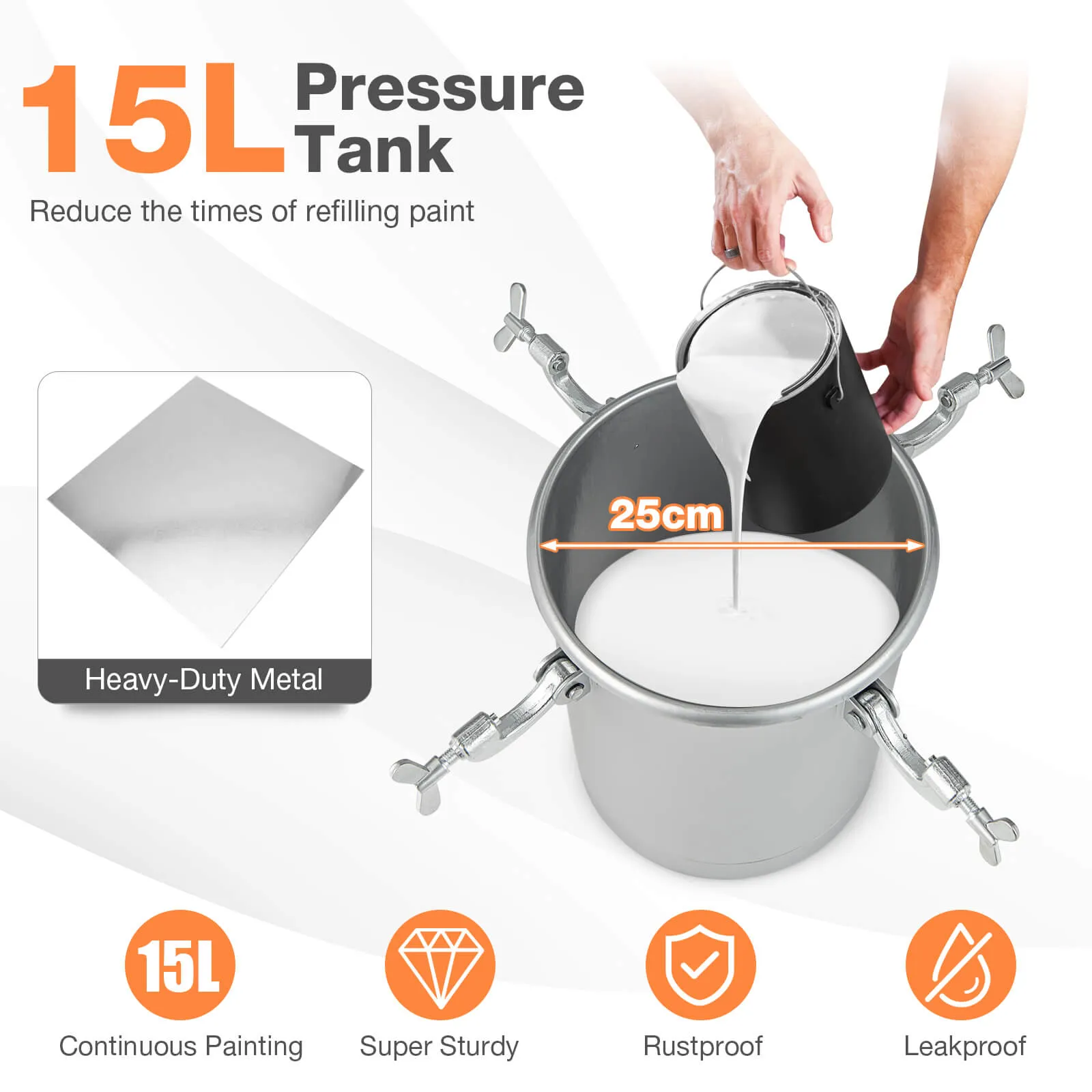 15L Pressure Paint Tank with Spray Gun and Adjusting Spray Range