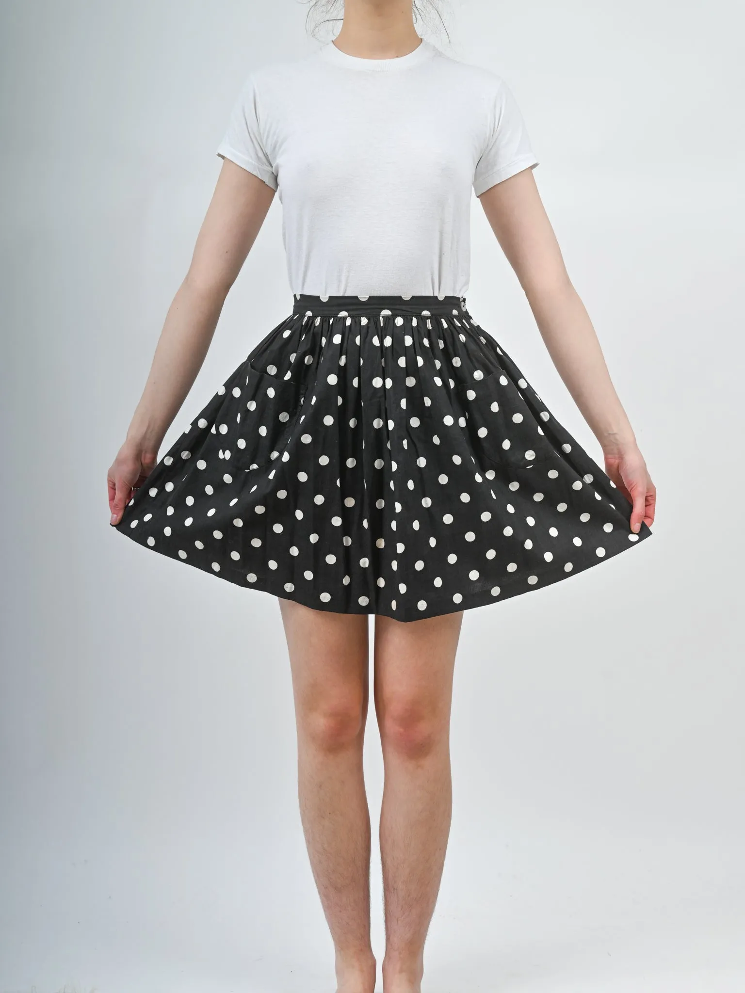 1960s Cotton Black and White Polka Dot Mini Skirt