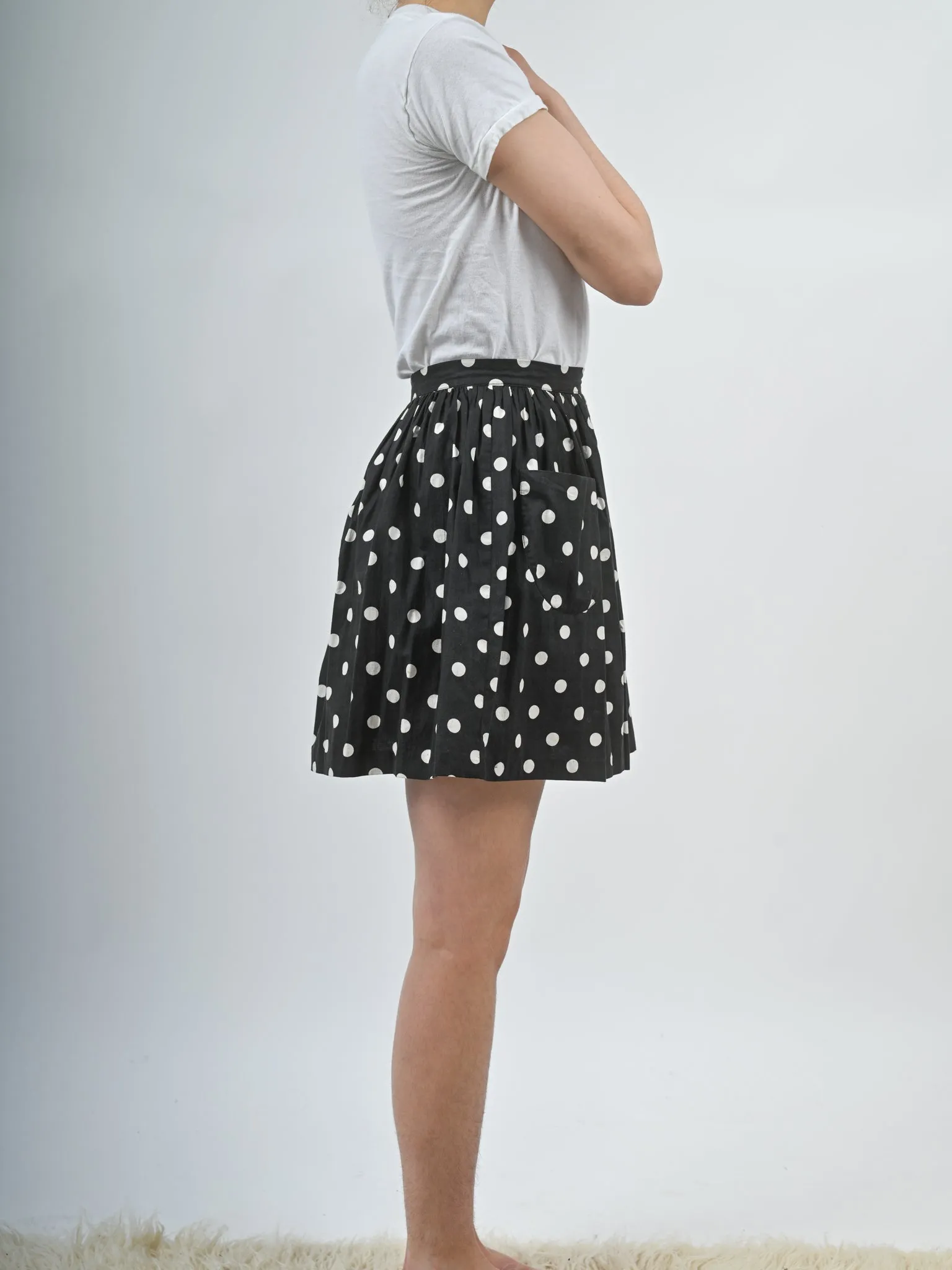 1960s Cotton Black and White Polka Dot Mini Skirt