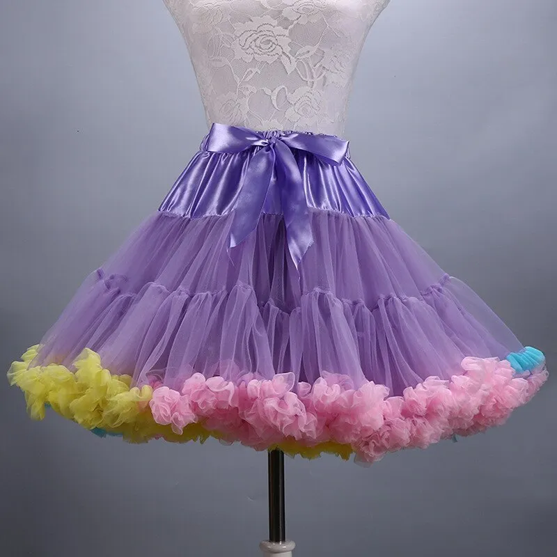 2019 New Adult Short Tulle Pettiskirt Colorful Tutu Skirt Crinoline for Women