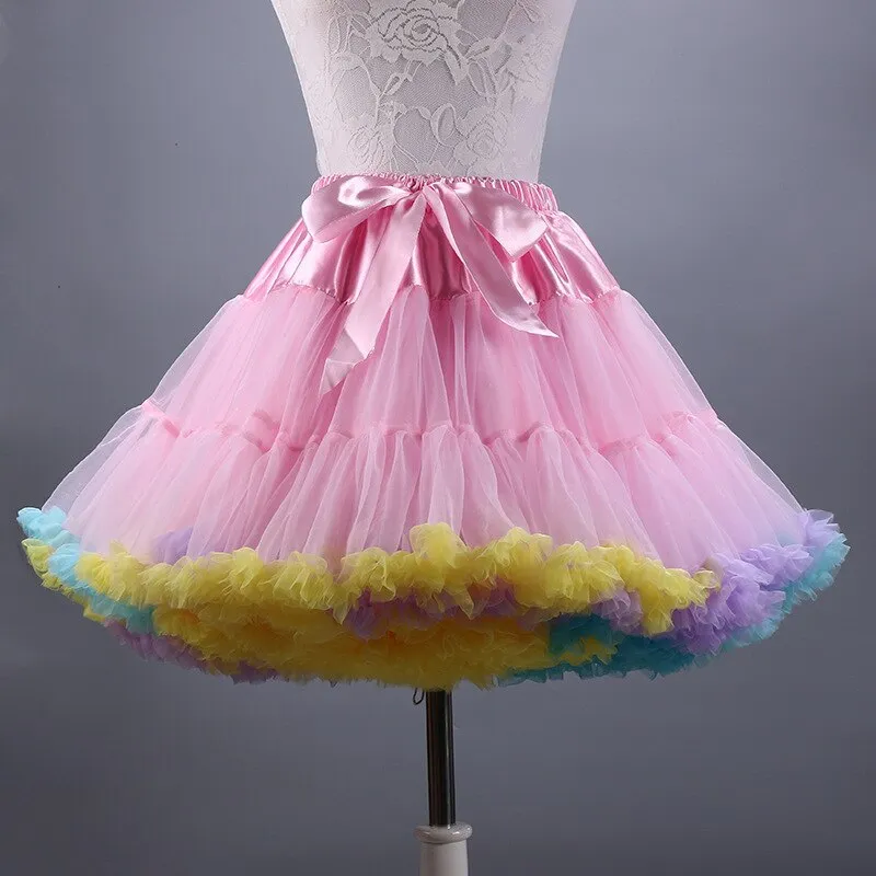 2019 New Adult Short Tulle Pettiskirt Colorful Tutu Skirt Crinoline for Women