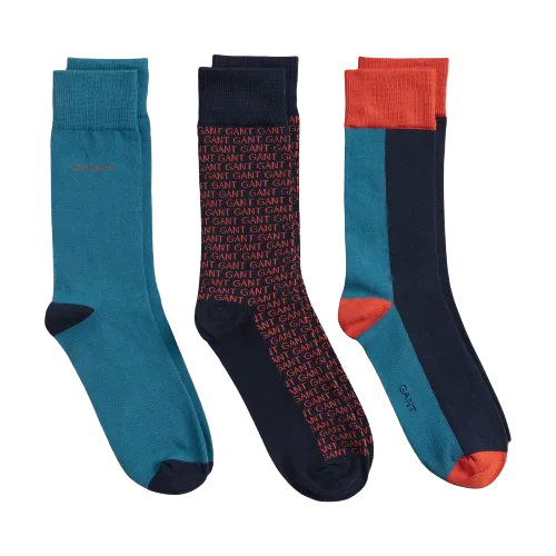 3 Pack Colour Mixed Socks - Nautical Blue (Aqua)| Saxony Blue