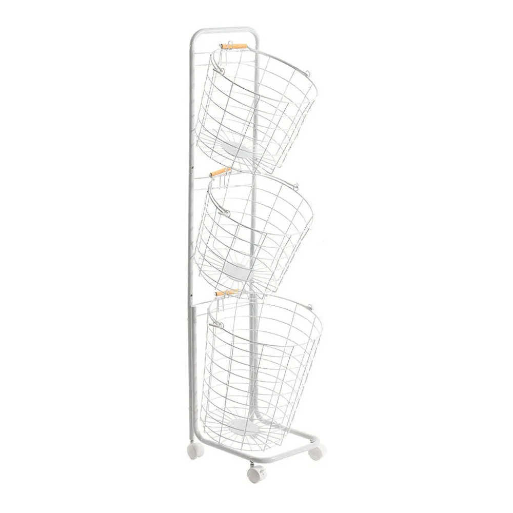 3 Tier Rolling Laundry Hamper with 3 Removable Basket-White