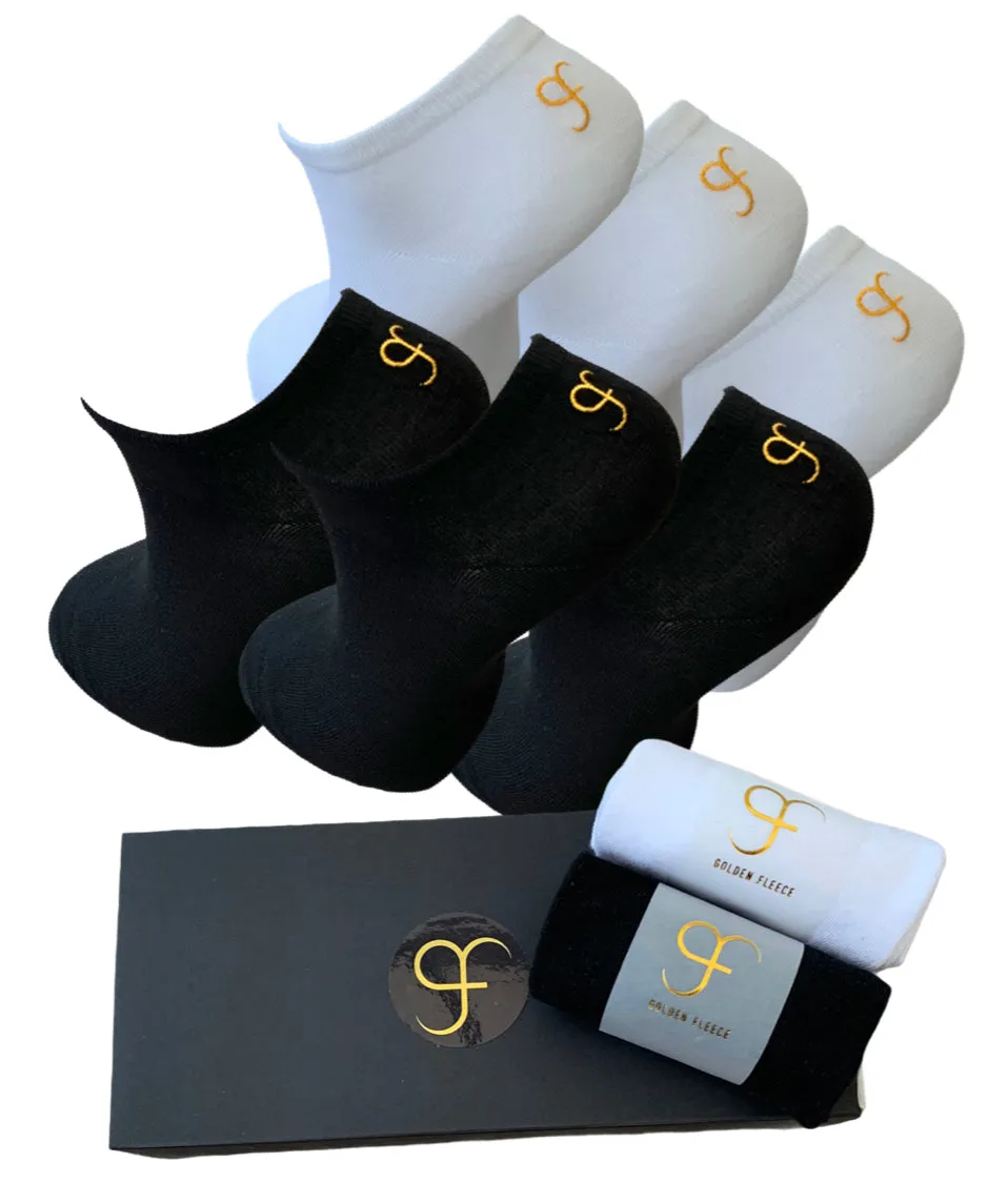 6 Pairs Bamboo Ankle Socks, 3 Black & 3 White Luxurious, Super Soft, Anti Sweat, Breathable, UK Size 6 to 10 LUXURY GF,.