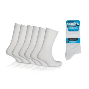 6 Pairs  - White - Mens Diabetic Soft Grip Non Elastic Loose Weave Top Diabetic Socks Size 6-11