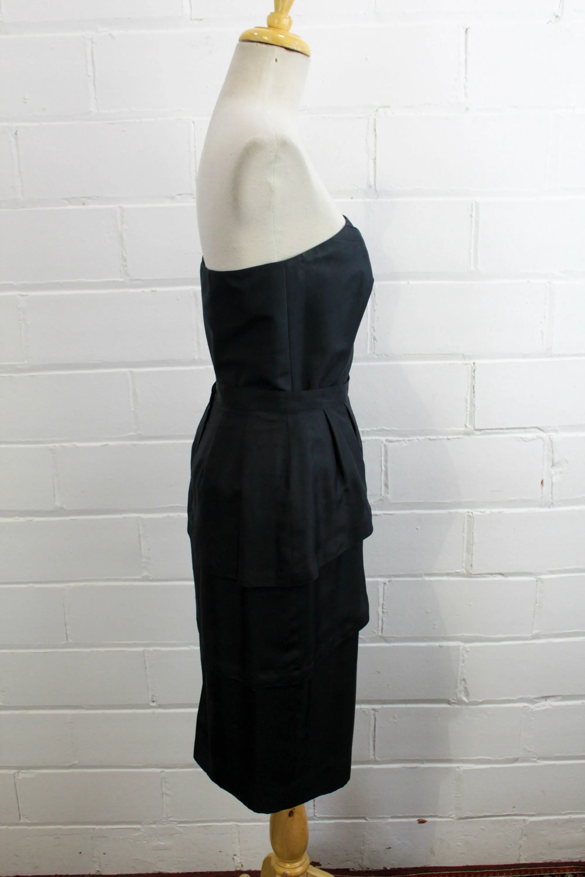 80s Guy Laroche Black Silk Skirt Set, Bust 36