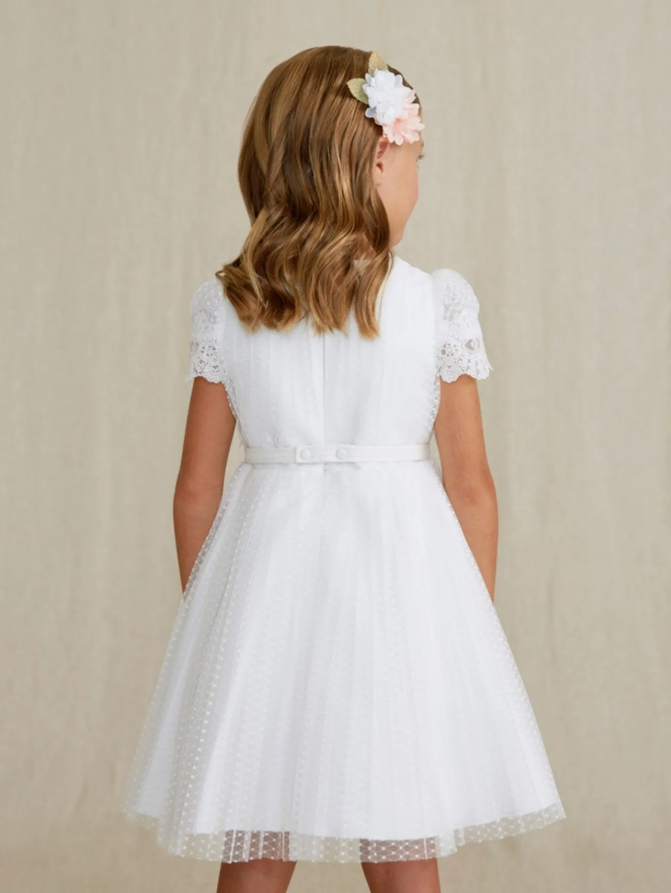 Abel & Lula Girls White Pleated Tulle Dress