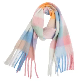 Accity | PLAID PATTERN FRINGE TRIM WINTER SCARF: PINK/BLUE