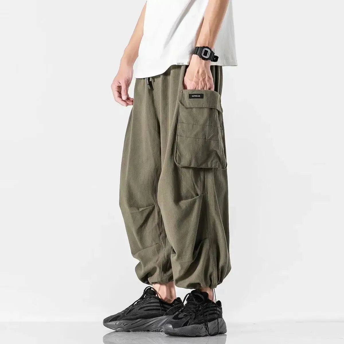 Aidase Harajuku Y2k Baggy Cargo Pants Joggers Streetwear Ankle-Length Casual Harem Long Trousers Men Wide Leg Oversize 2024 New