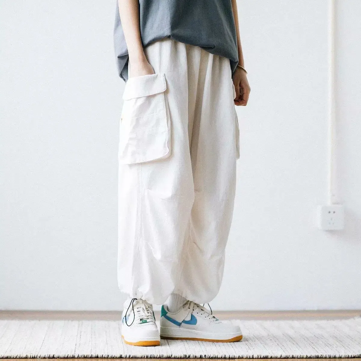 Aidase Harajuku Y2k Baggy Cargo Pants Joggers Streetwear Ankle-Length Casual Harem Long Trousers Men Wide Leg Oversize 2024 New