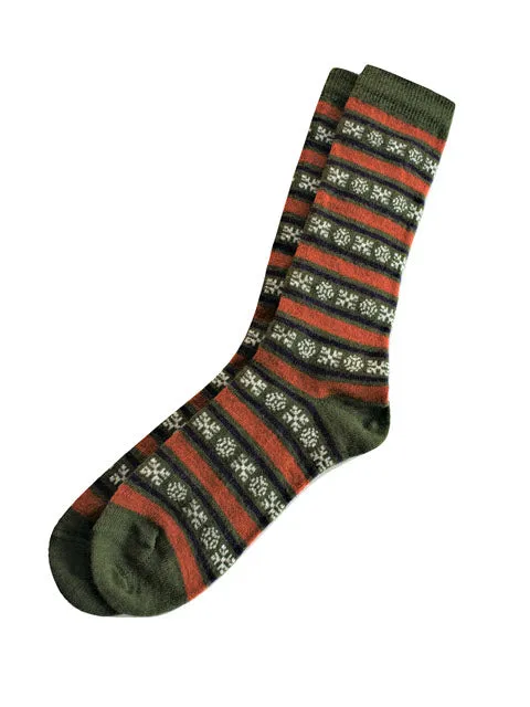 Alpaca Socks in Geo Stripe Green/Orange - Medium