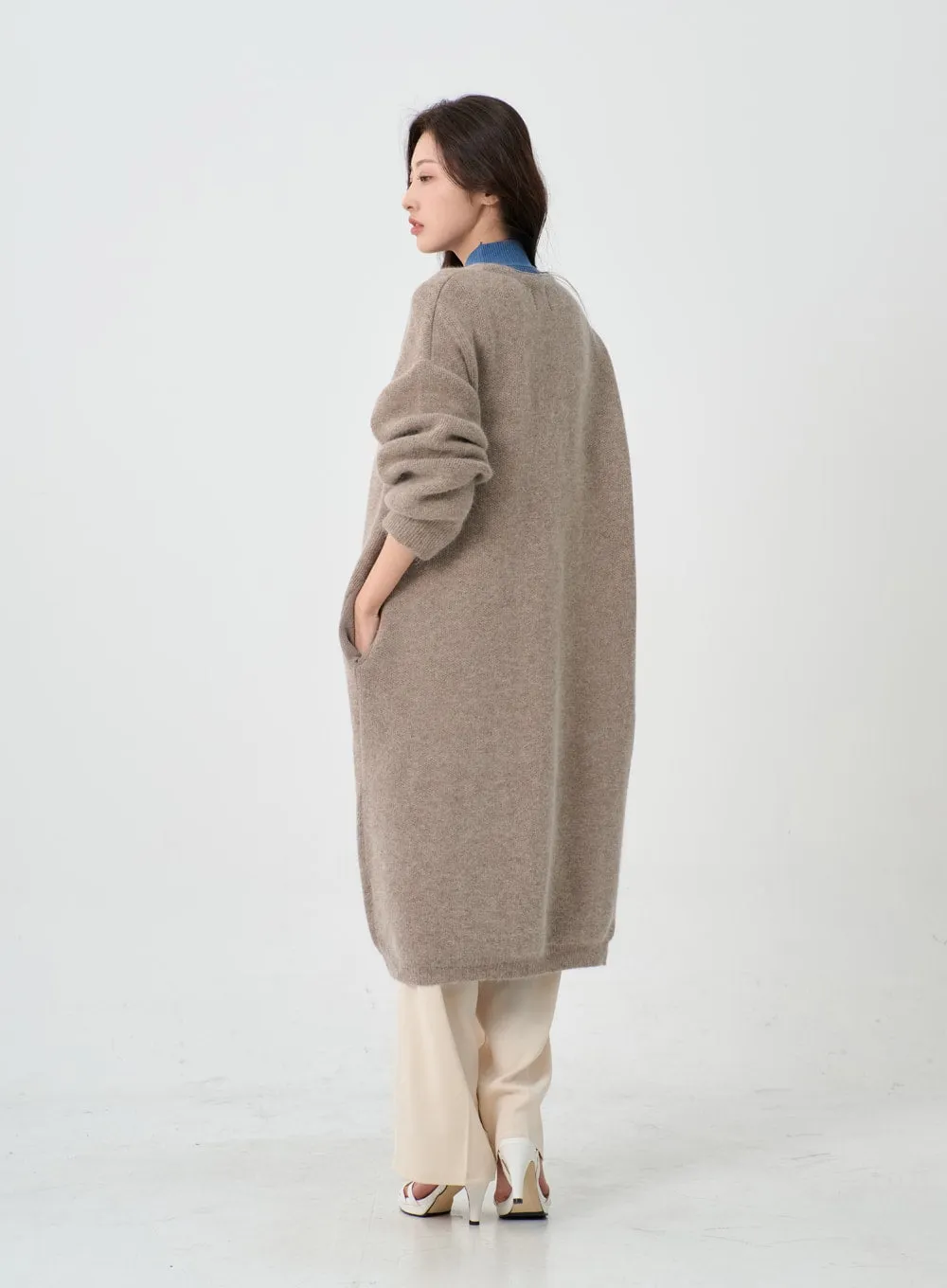 Angora V-Neck No Button Long Cardigan IO12