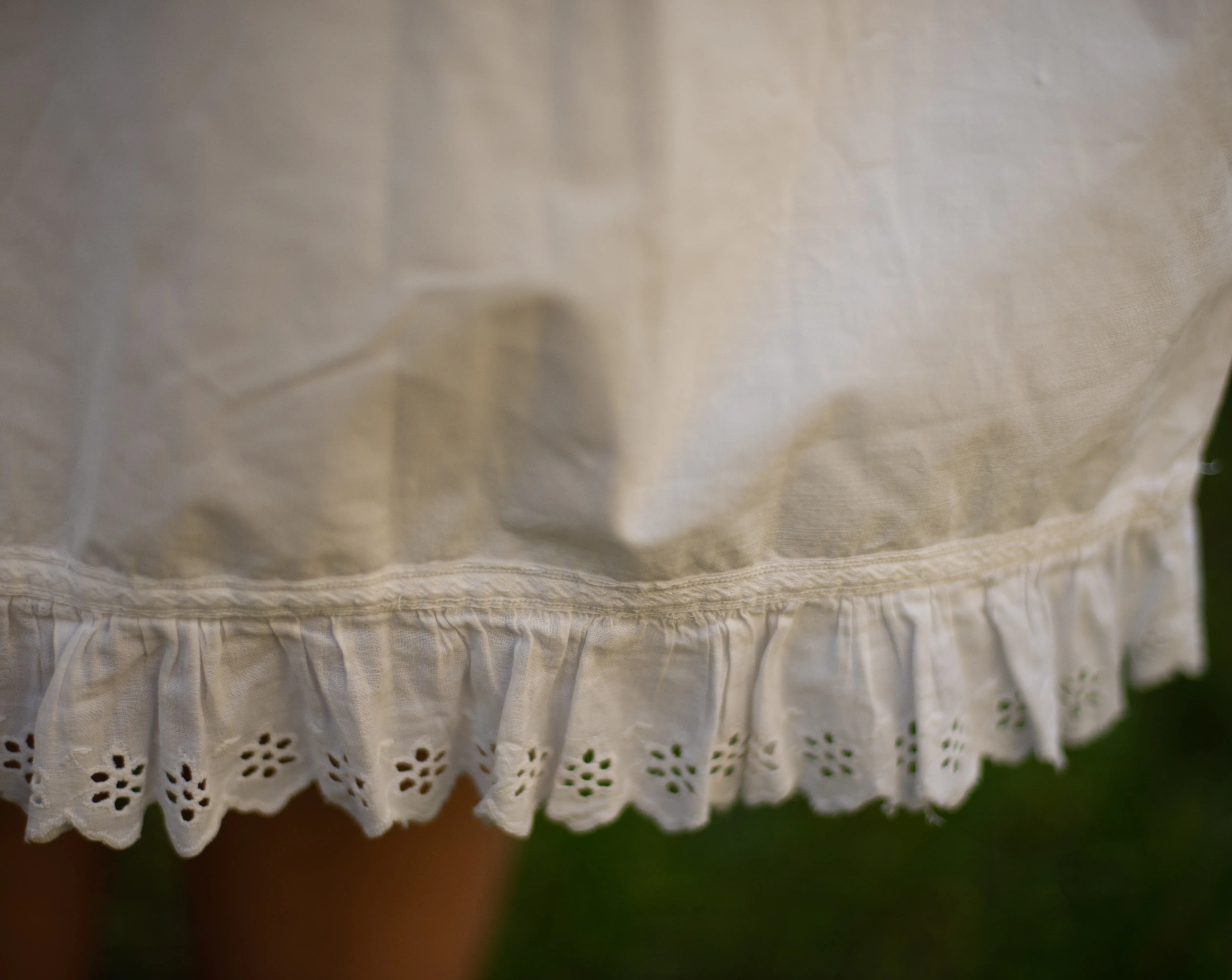 Antique cotton embroidered and eyelet hem dress, s-m