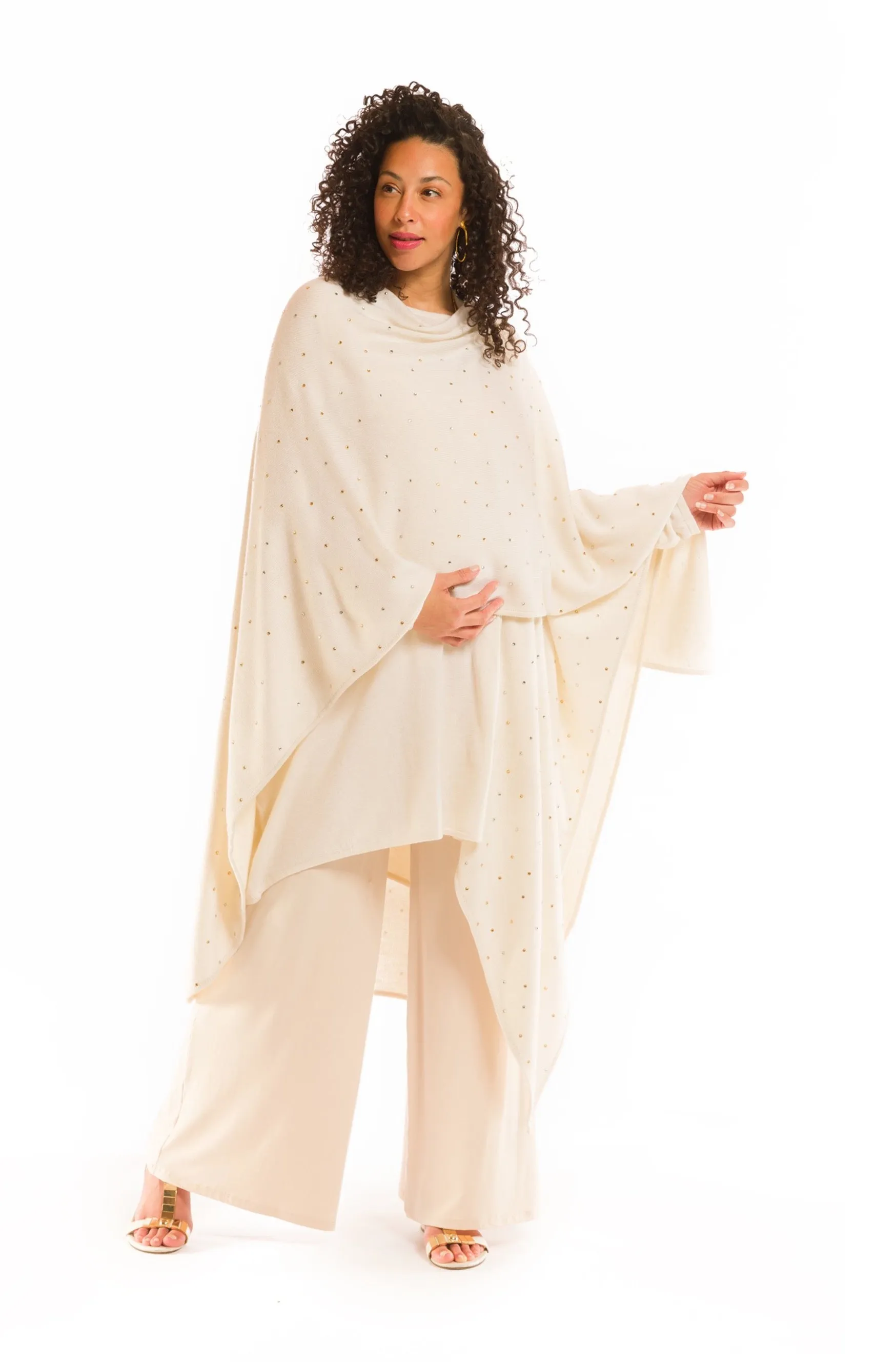 AVALON JEWELLED CASHMERE CAPE WINTER WHITE