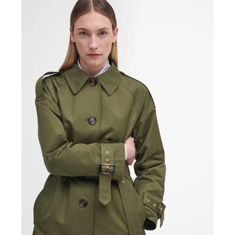 Barbour Marie Ladies Showerproof Trench - Dark Moss/Ancient Loden Tartan