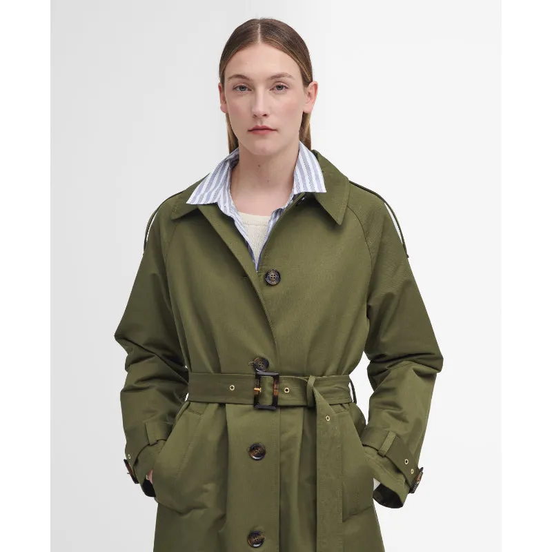 Barbour Marie Ladies Showerproof Trench - Dark Moss/Ancient Loden Tartan