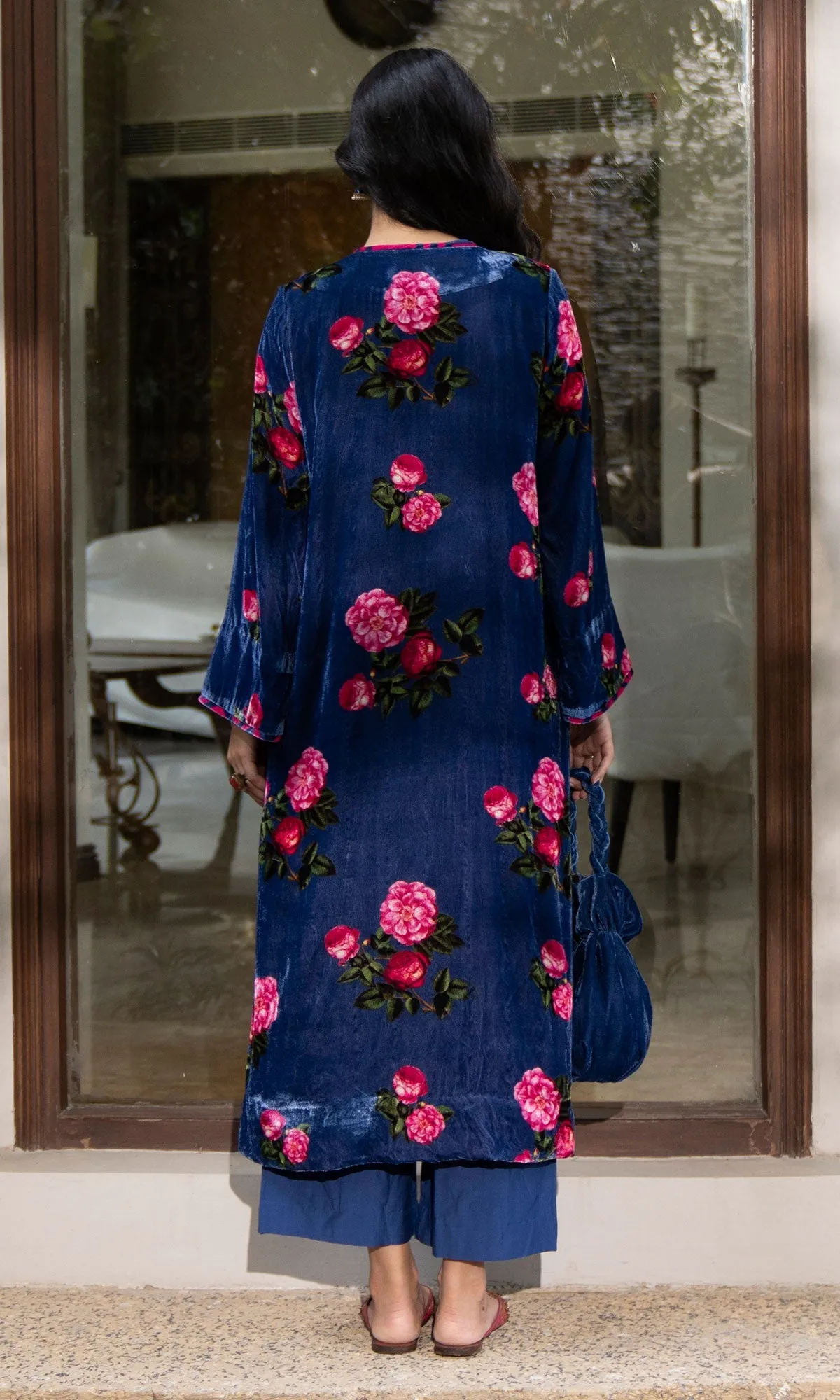 Bareen Silk velvet floral Blue jacket