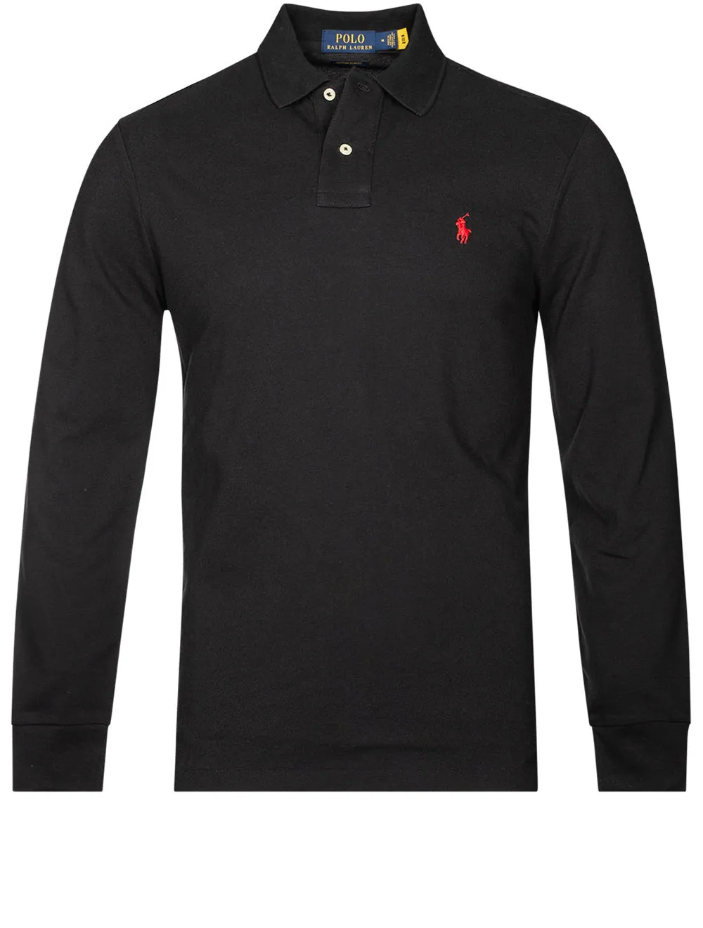 Basic Mesh Long Sleeve Polo Black