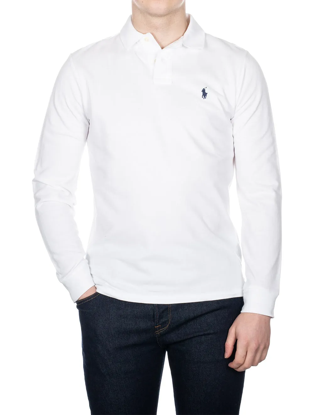 Basic Mesh Long Sleeve Polo Pure White