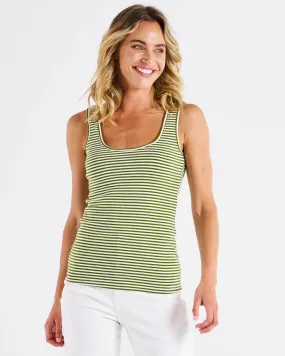 Betty Basics Emma Scoop Tank Avocado Stripe