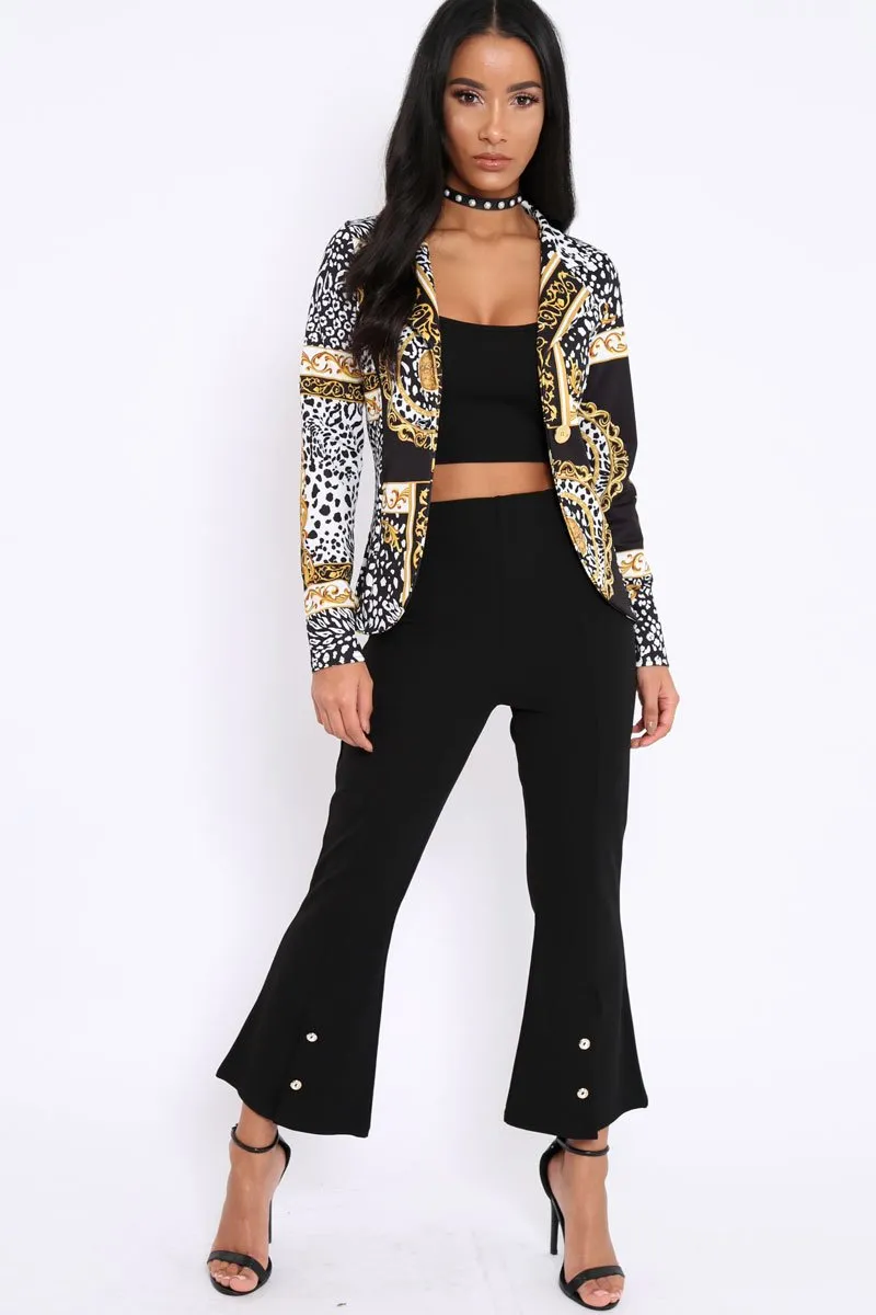 Black & Gold Scarf Print Blazer Jacket - Oscar