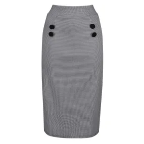 Black And White Houndstooth Pencil Skirt