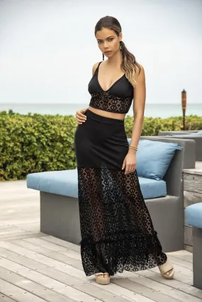 Black Crochet netting Top and Skirt Set