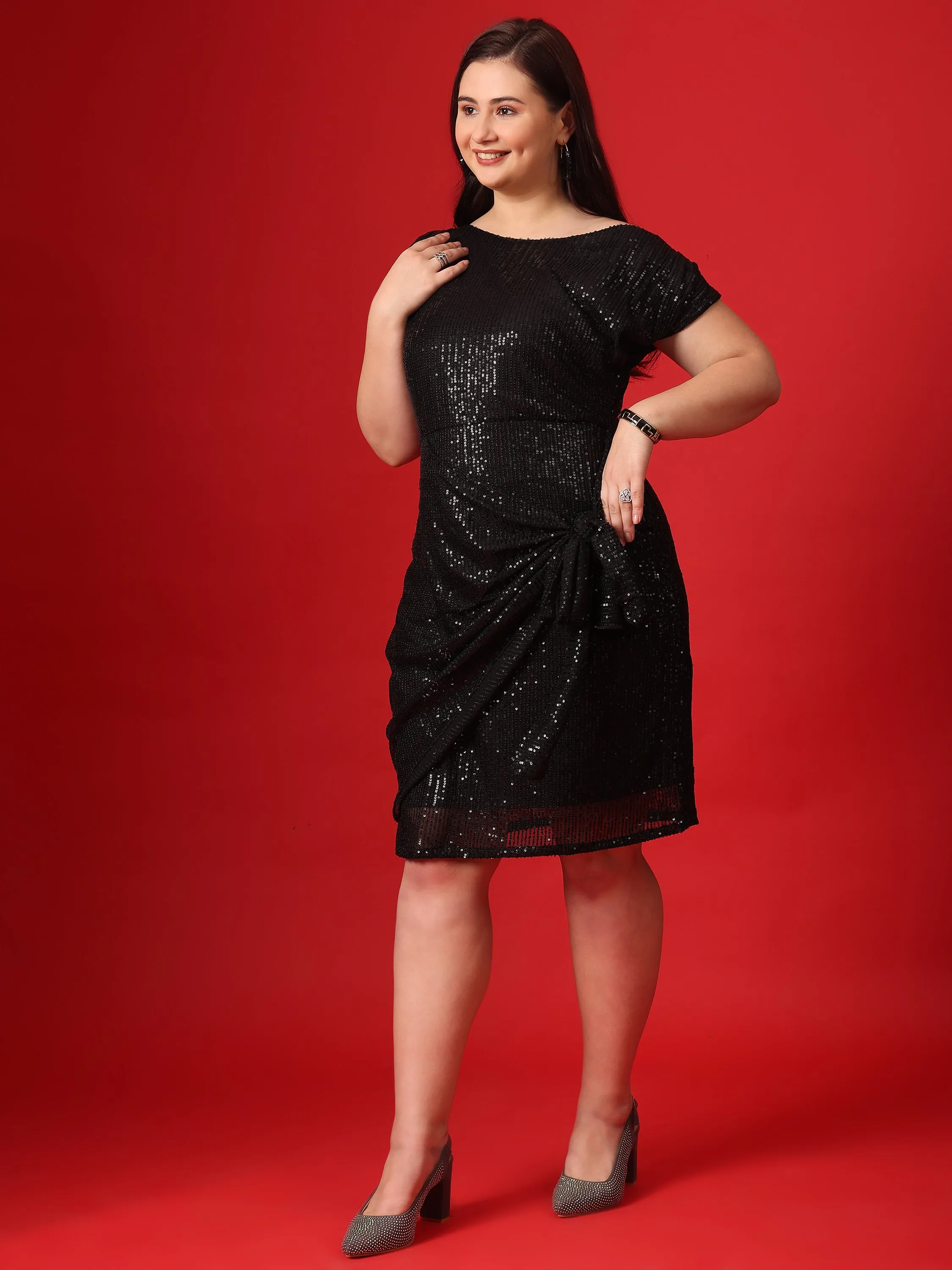 Black Flutter Sleeve A-Line Dress