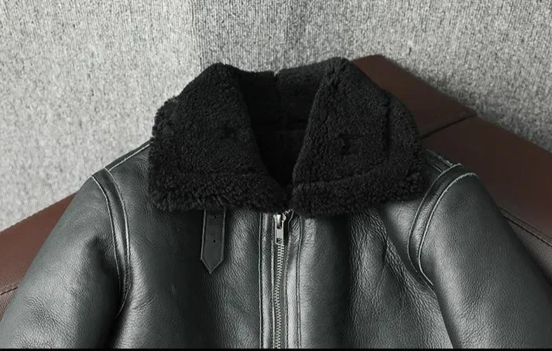 Black Genuine Leather Shearling Jacket