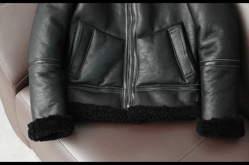 Black Genuine Leather Shearling Jacket