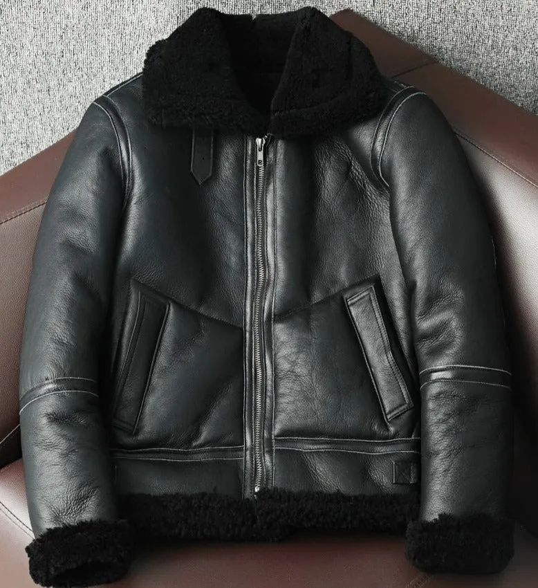 Black Genuine Leather Shearling Jacket