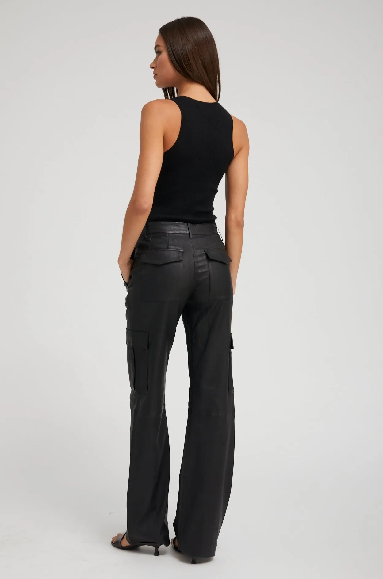 Black Leather Cargo Trousers