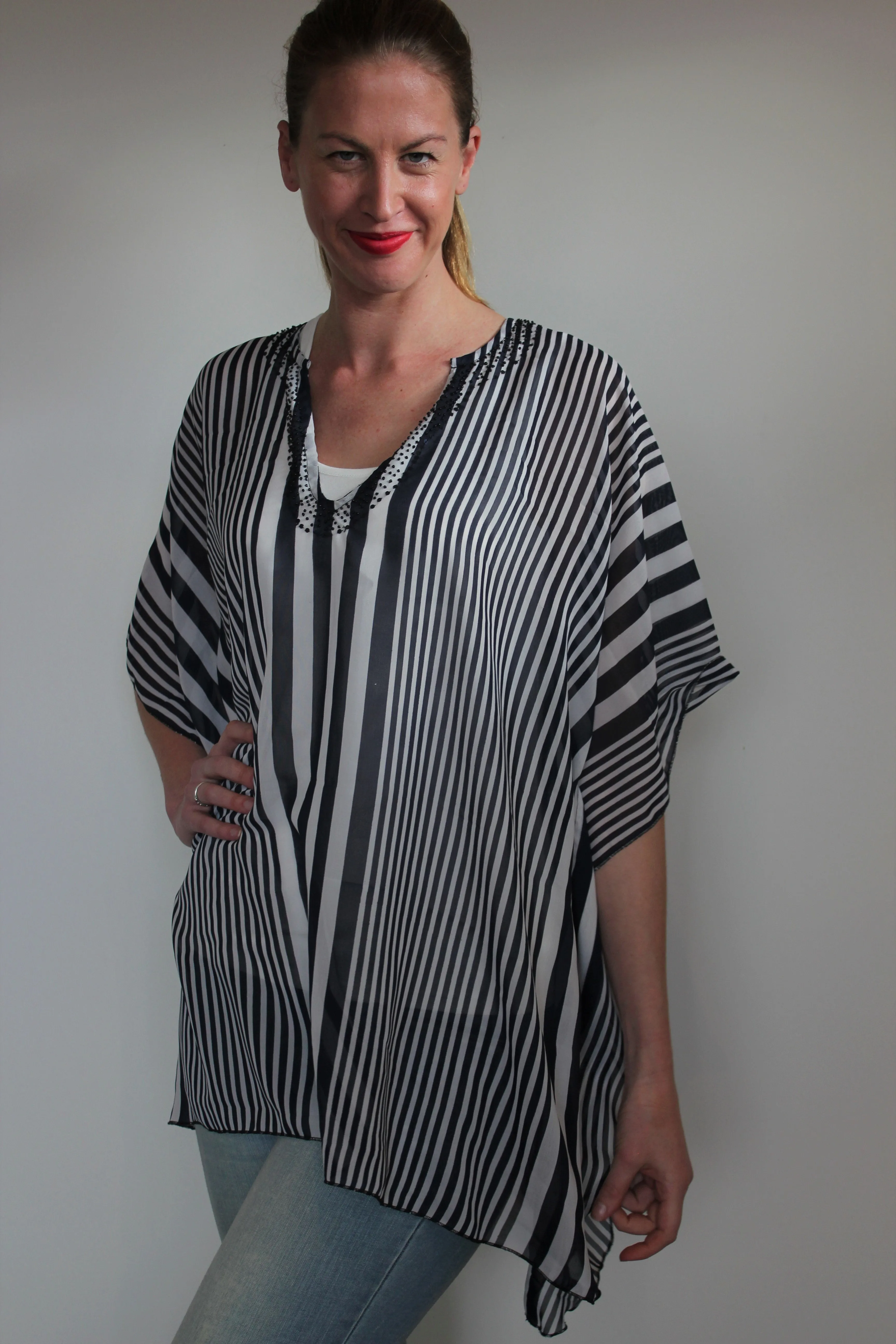 Black White Striped Plus Size Kaftan