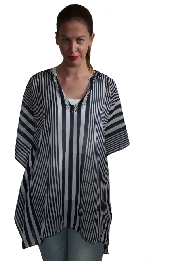 Black White Striped Plus Size Kaftan