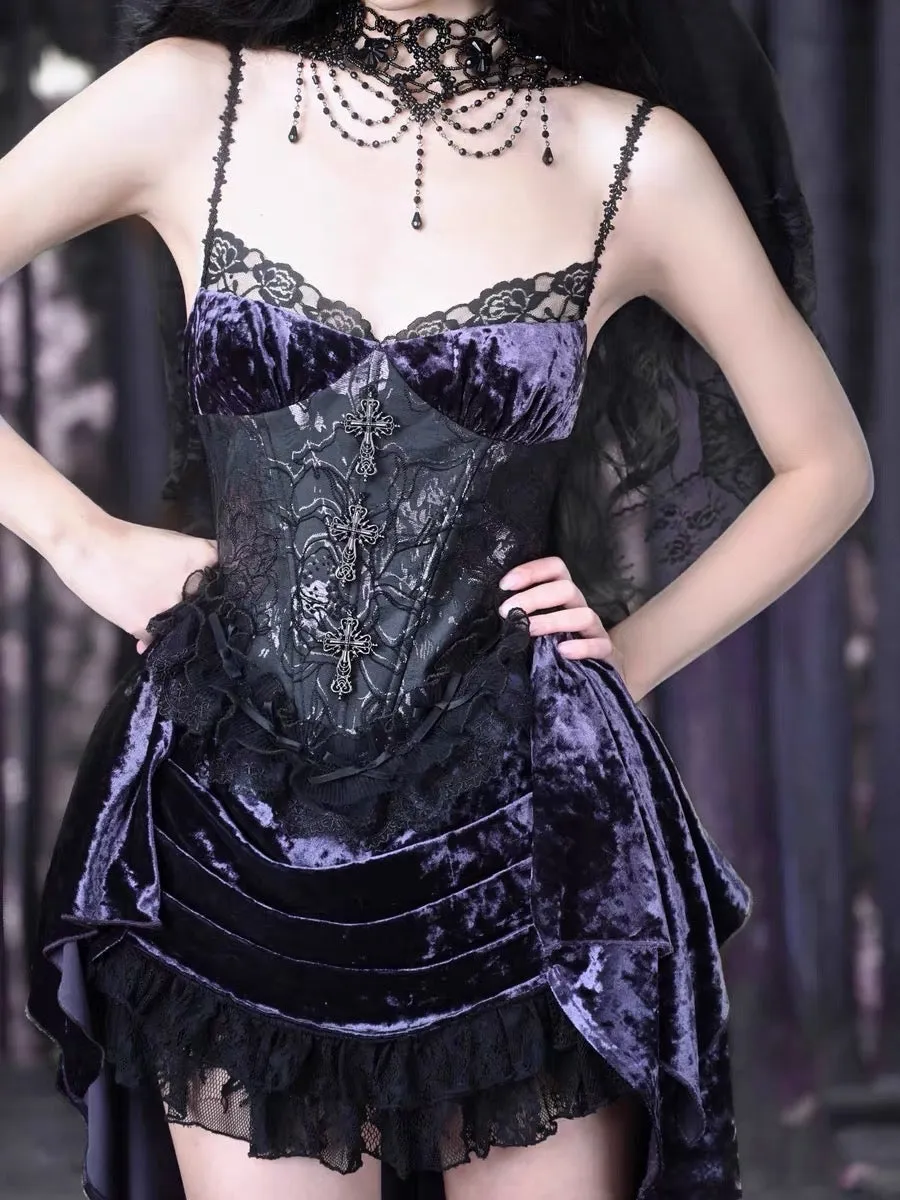 [Blood Supply]Moon Goddess Gothic Velvet Halloween Dress