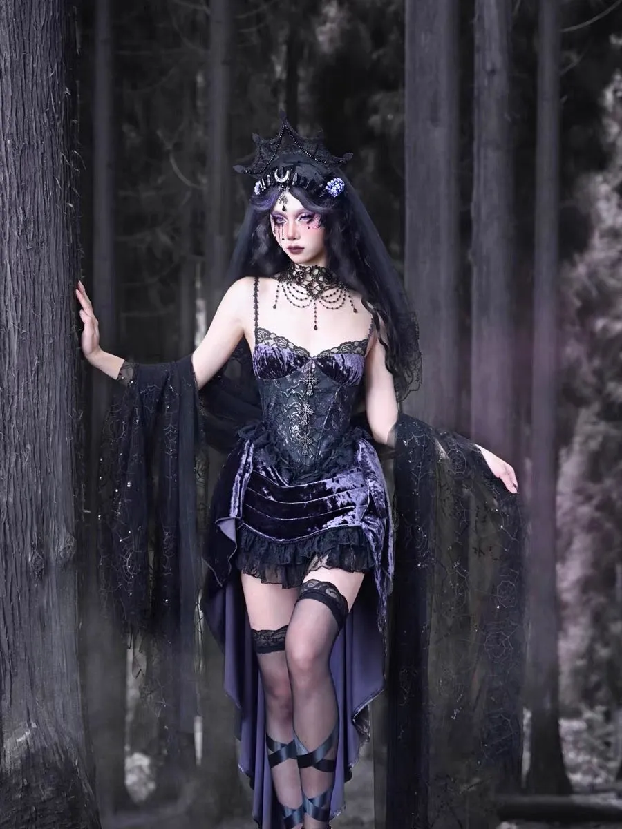 [Blood Supply]Moon Goddess Gothic Velvet Halloween Dress