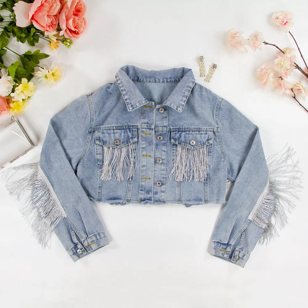 (Blue Fringe) Bachelorette Party Denim Jacket