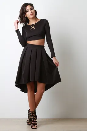 Box Pleated High-Low Midi Skirt