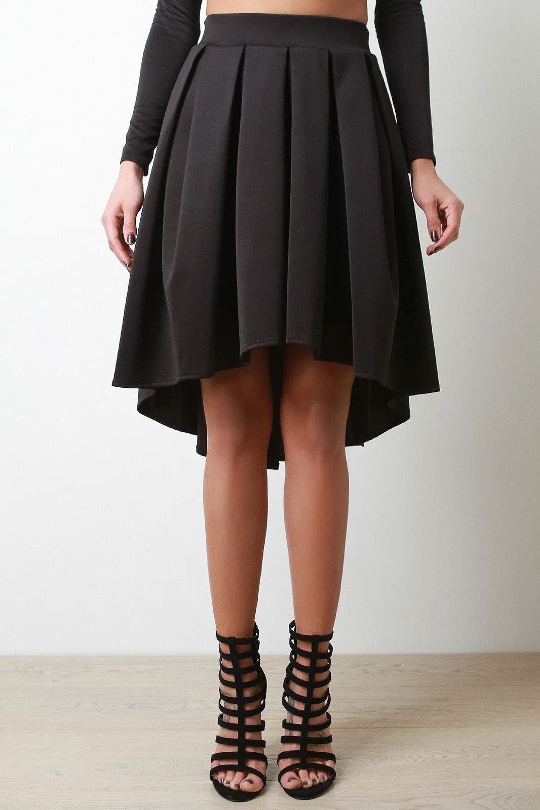 Box Pleated High-Low Midi Skirt