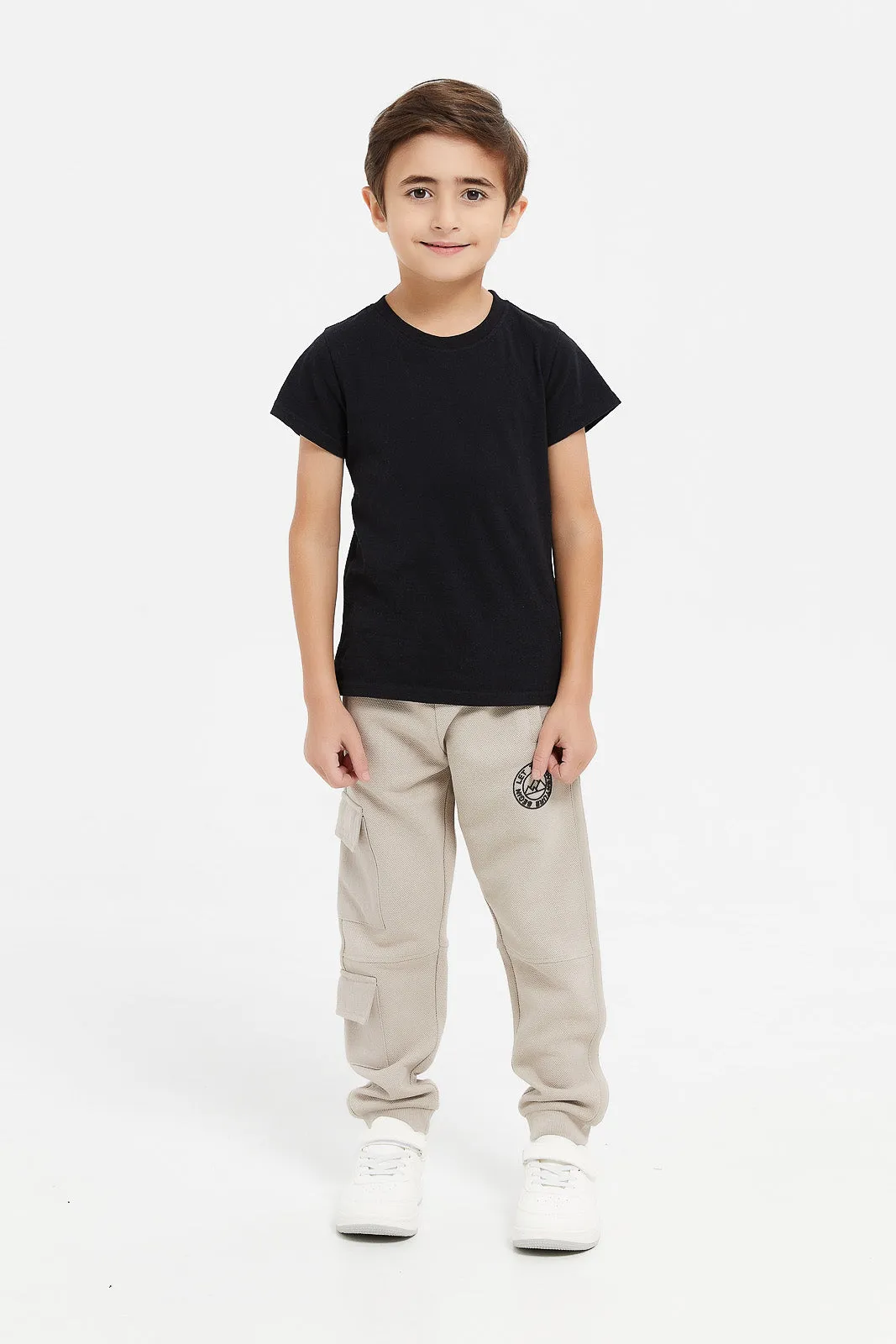 Boys Beige Jacquard Cargo Pocket Jogger Pant