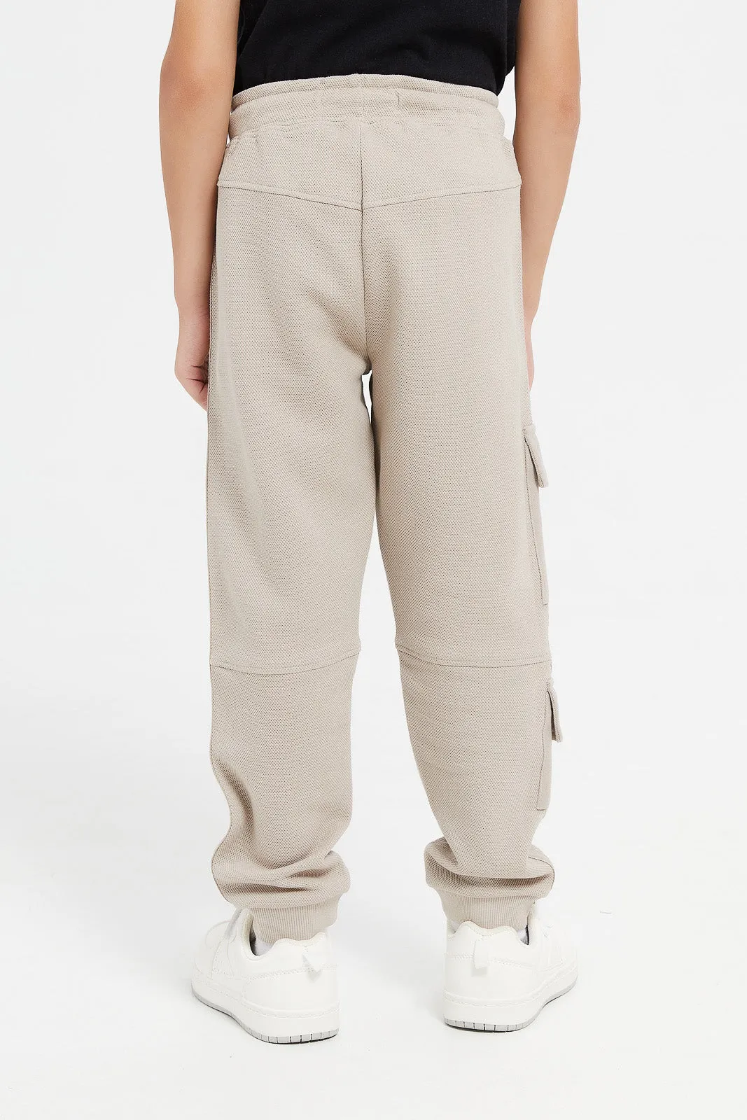 Boys Beige Jacquard Cargo Pocket Jogger Pant