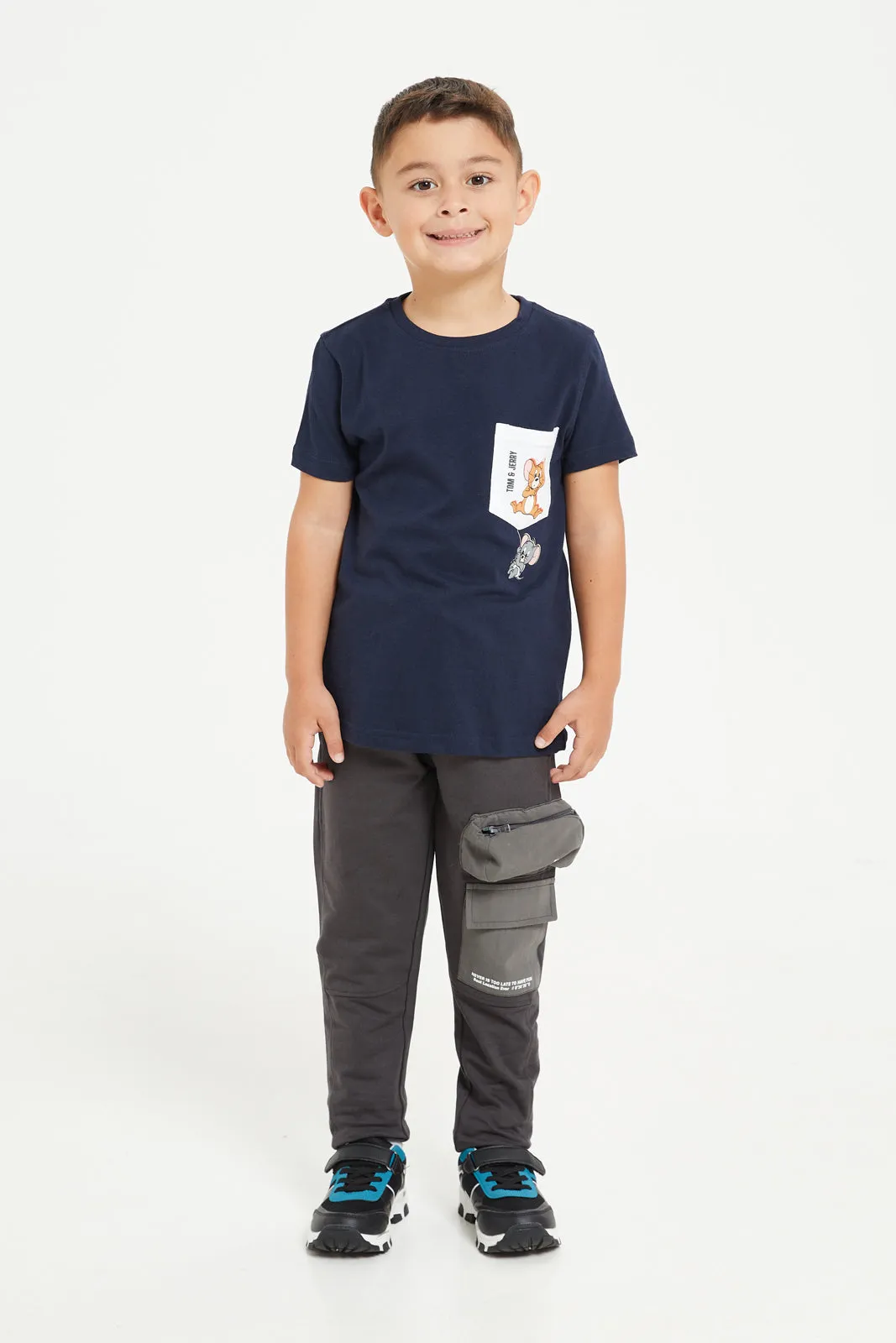 Boys Charcoal Cargo Pocket Jogger Pants