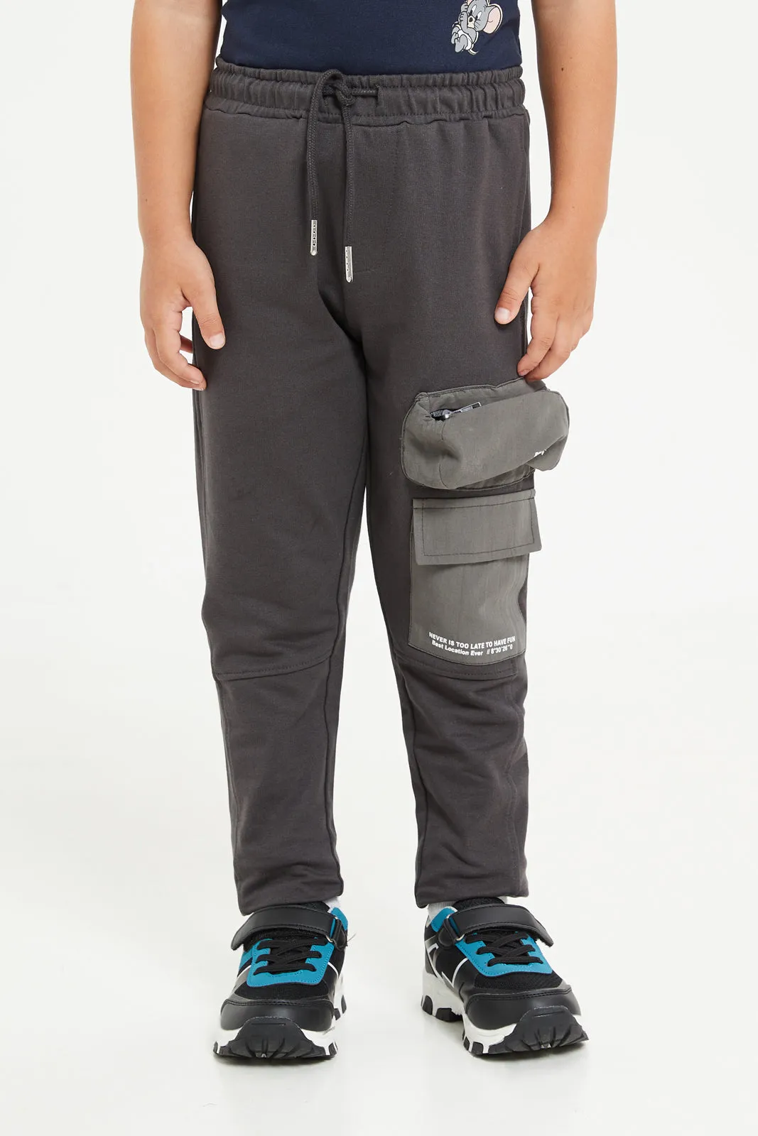 Boys Charcoal Cargo Pocket Jogger Pants