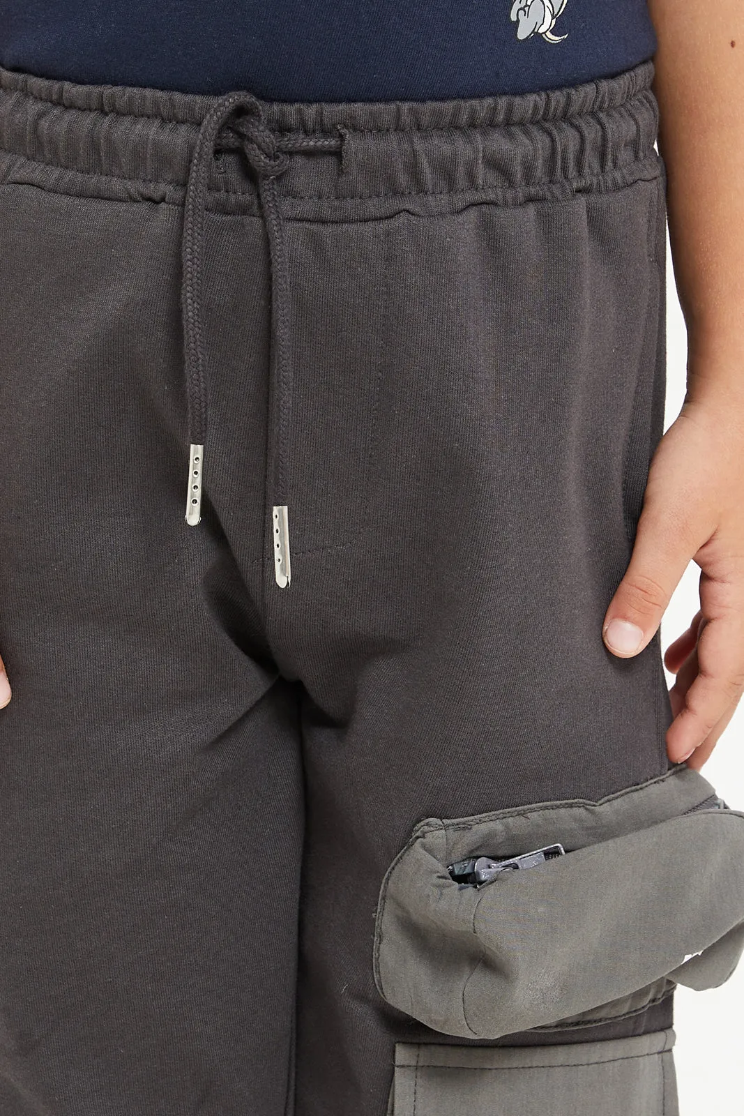 Boys Charcoal Cargo Pocket Jogger Pants