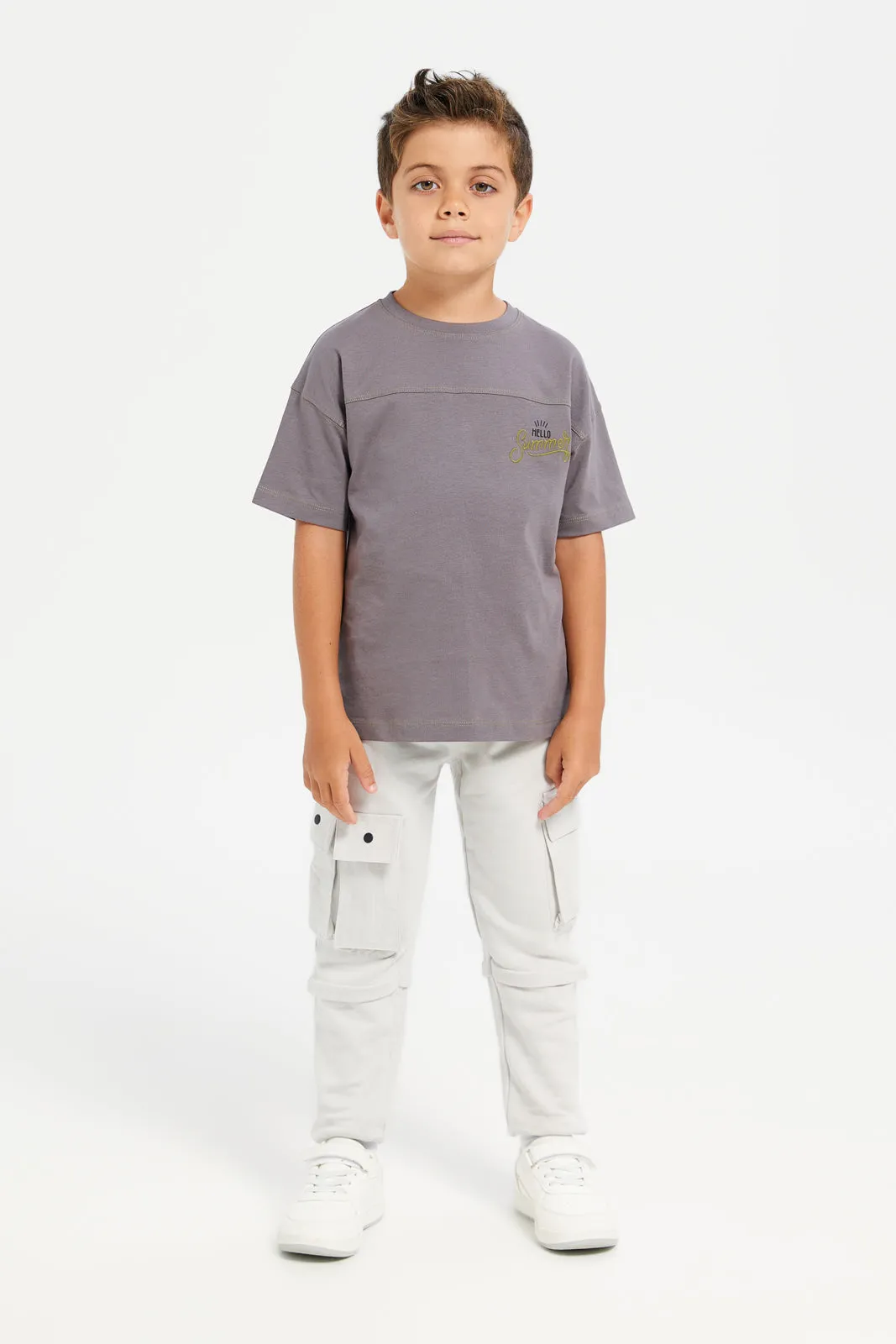 Boys Grey Cargo Pocket Track Pants