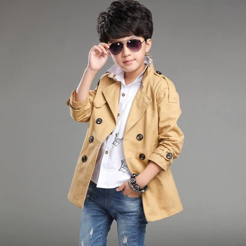 Boys' Mid-length Trend Casual Trench Coat