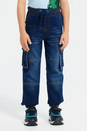 Boys Navy Rib Waistband Cargo Pocket Joggers