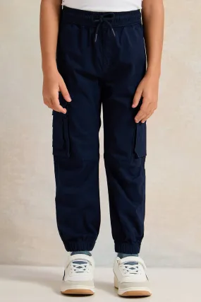 Boys Navy Soft Cargo Pocket Joggers