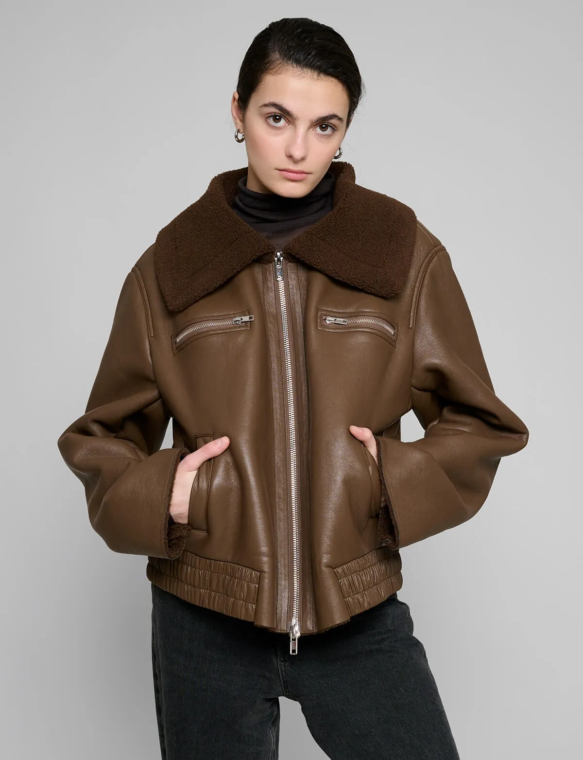 Brown Shearling Collar Jacket