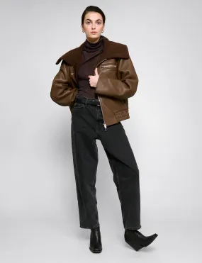 Brown Shearling Collar Jacket